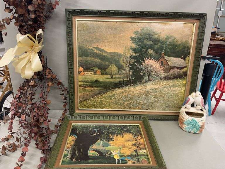 Pair of Framed Prints with Ceramic Bird Wall Pocket image
