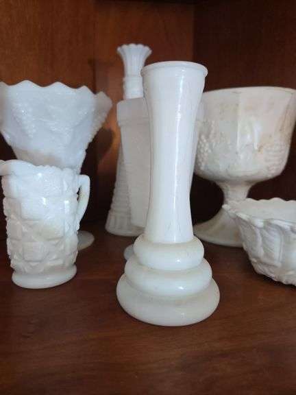 Collection of White Milk Glass Vases and Bowls - 9 Pieces image