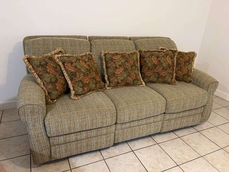 Upholstered Three-Seat Reclining Sofa with Leaf Pattern Pillows image