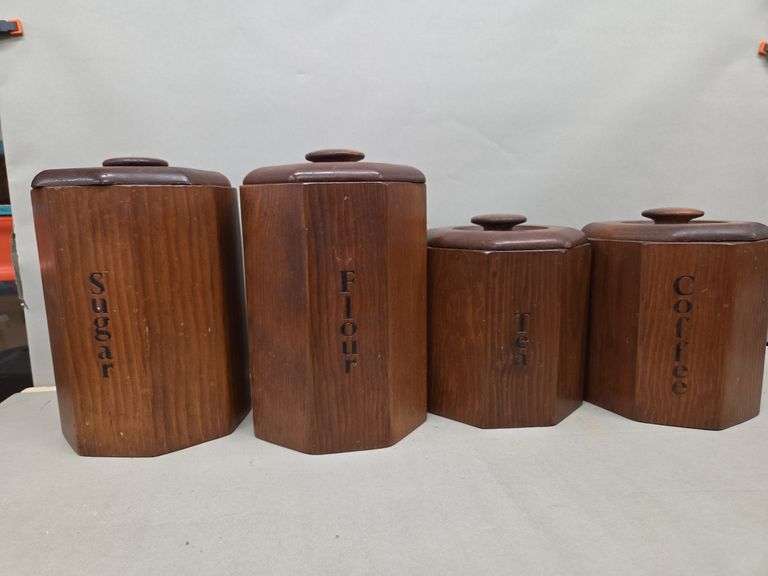 Wood Canister Set - Flour, Coffee, Tea, Sugar image