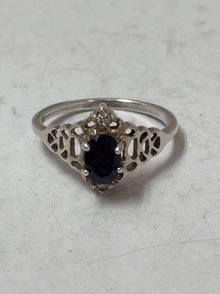 Sterling Silver (925) Ring with Dark Stone - Size 8 1/4 image