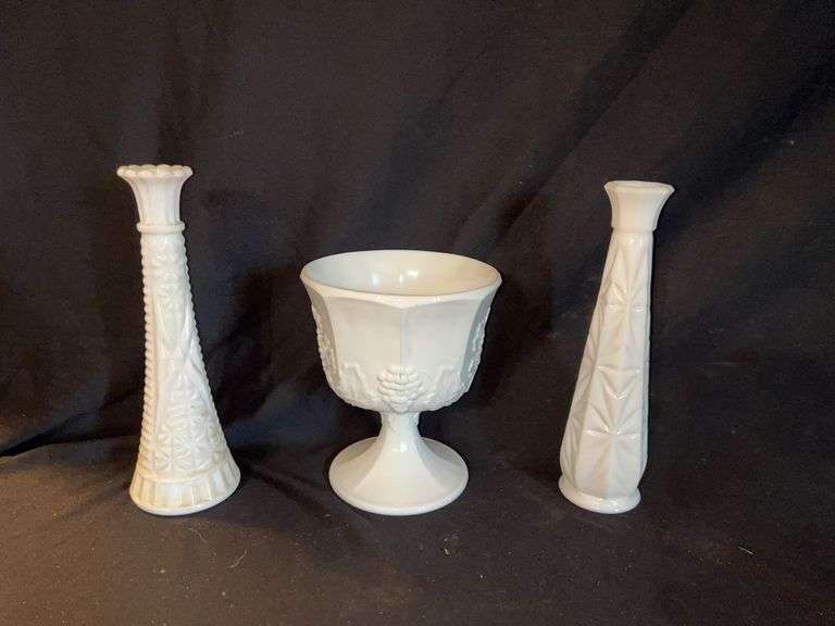 Milk Glass Vase and Compote Set of 3 image