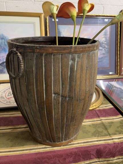 OLD BASKET WITH TULIPS image