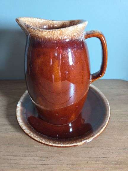 Hull Brown Drip Pitcher and Plate Set image