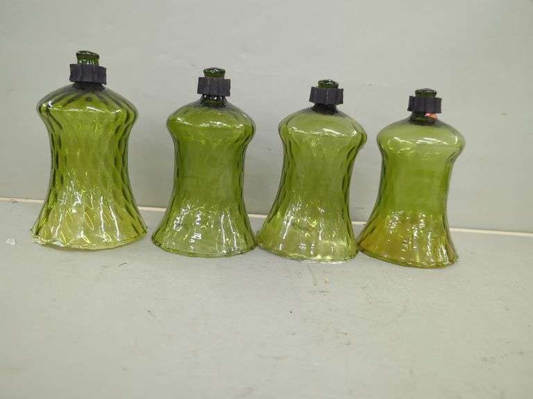 Set of Four Green Glass Candlestick Holders image