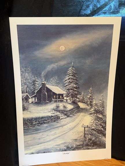 Fred Thomas Moonlight Winter Cabin Print, Signed and Numbered image