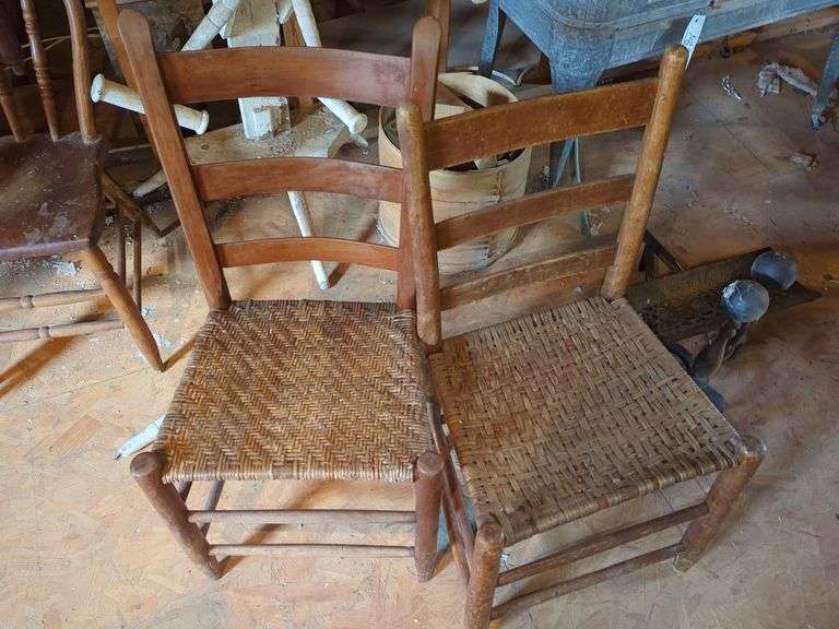 Pair of Ladder Back Chairs with Woven Seats image