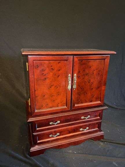 Wooden Jewelry Armoire with Drawers and Mirrored Doors image