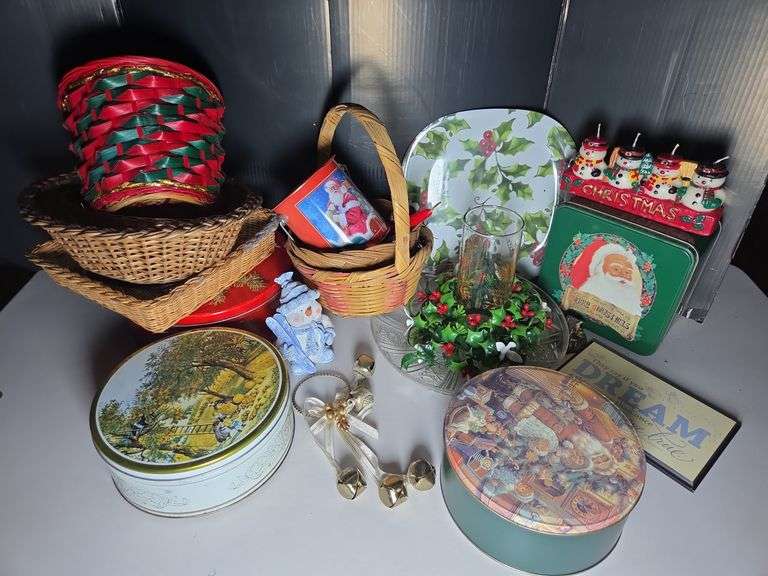 Holiday Decor with Baskets, Tins, and Figurines image