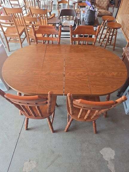 Wood Dining Table with Six Chairs image