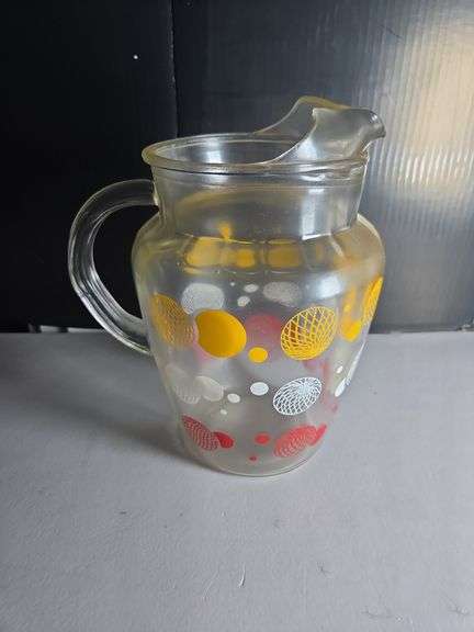 Retro Style Glass Pitcher with Colorful Dot Pattern image