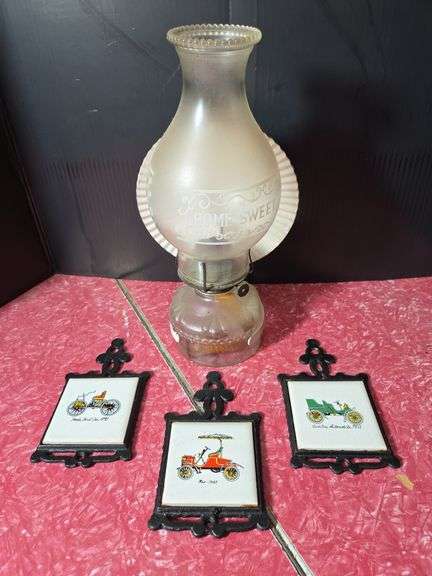 Home Sweet Home Lamp and Three Car Tile Trivets image