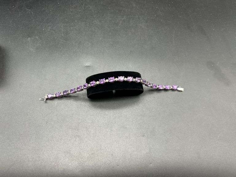 925 Sterling Silver Bracelet with Amethyst Stones image