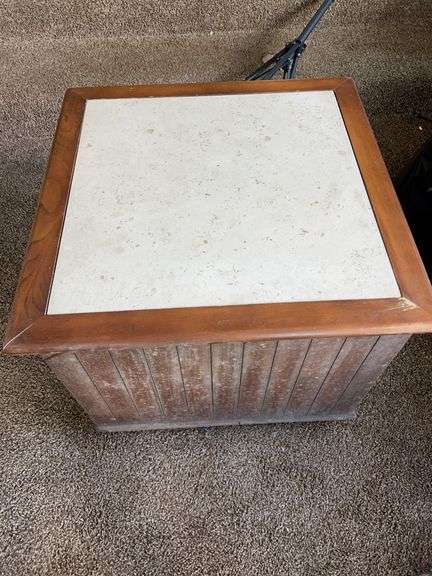 Wood Side Table with Stone Top and Cabinet image