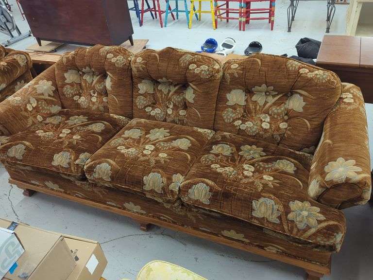 Floral Patterned Brown Upholstered Sofa image