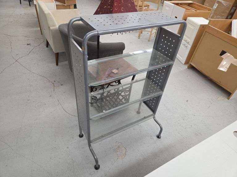 Silver Metal and Glass Rolling Shelf image