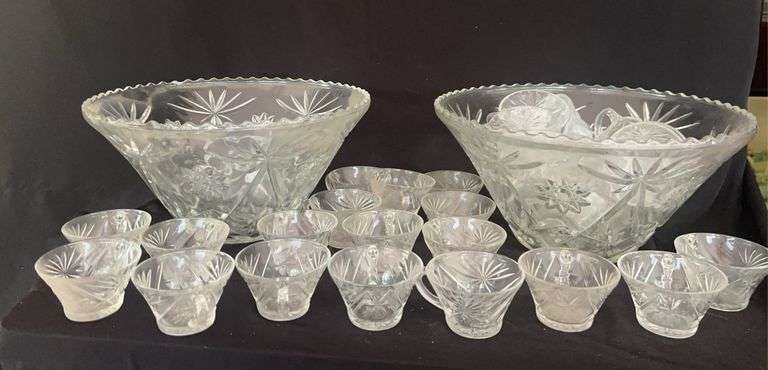 2 Glass Punch Bowls with Cups image