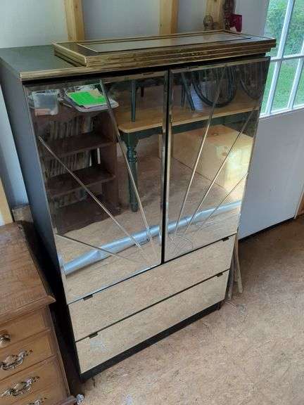 Mirrored and Black Storage Cabinet with Drawers and Door with Mirrors image