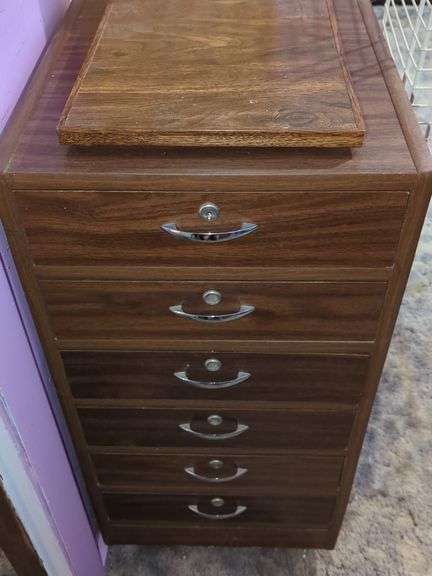 Brown Wooden Six-Drawer Chest image