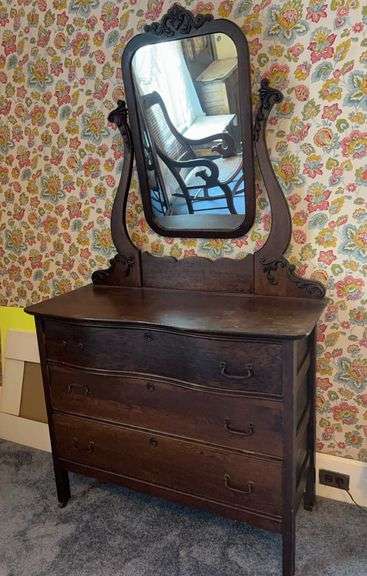 Wood Dresser with Attached Mirror image