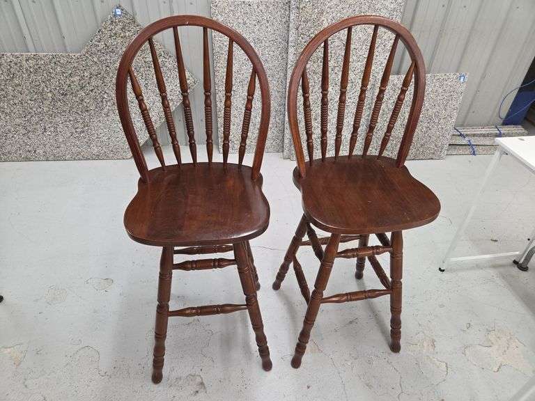 Two Brown Wood Bar Stools image