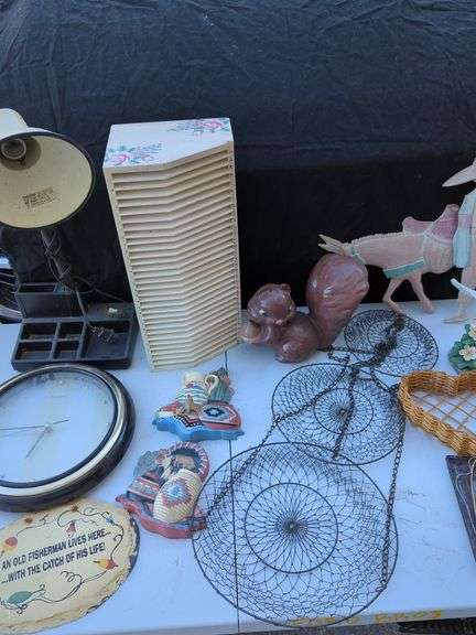 Assorted Home and Decor Items Including Clock, Squirrel, and Lamp image