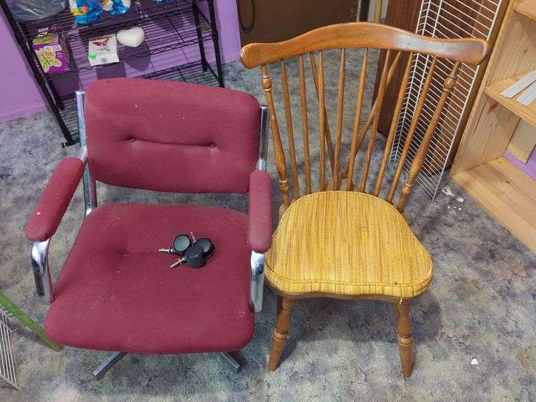 Two Chairs: Spindle Back Dining Chair and Swivel Desk Chair with Casters image