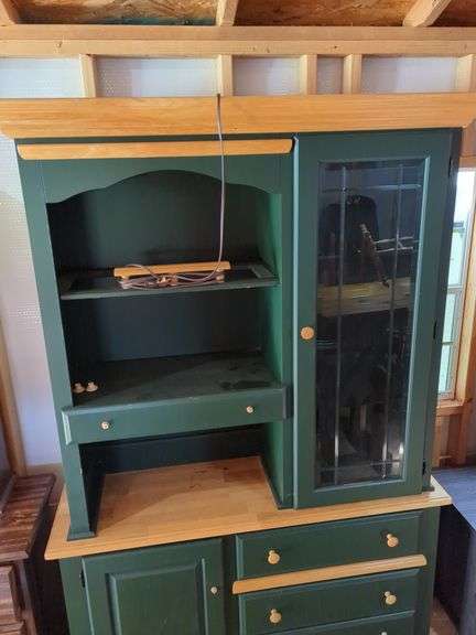 Green Wood Hutch with Drawers and Shelving image