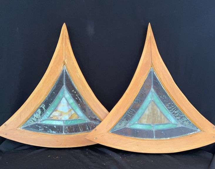 Triangle Wood Framed Stained Glass Panels image