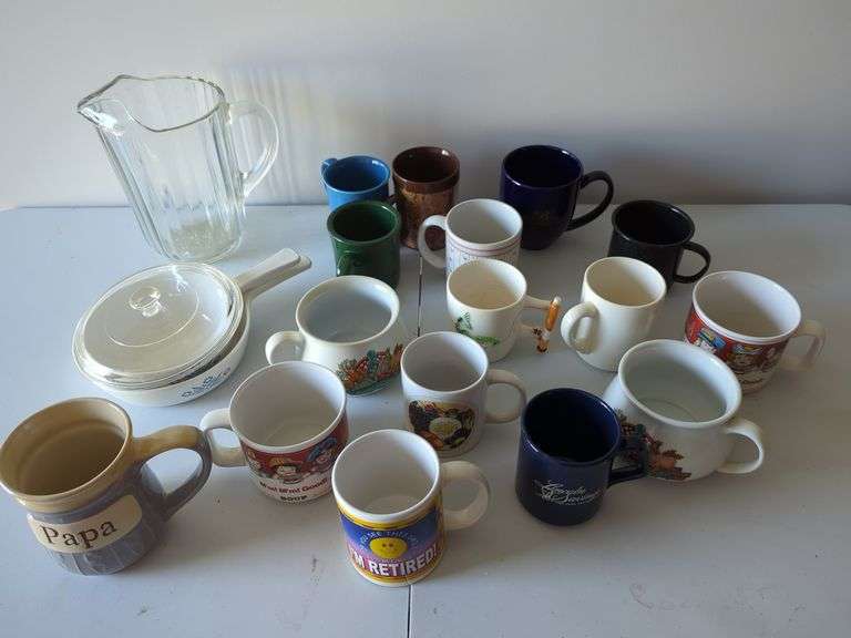 Collection of Mugs, Pitcher, and Corningware Dish image