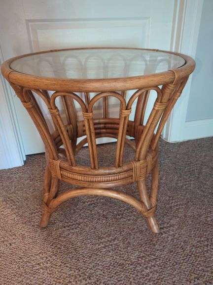 Rattan Accent Table with Glass Top image