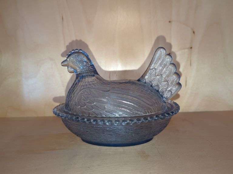 Blue Glass Hen on Nest Covered Dish image