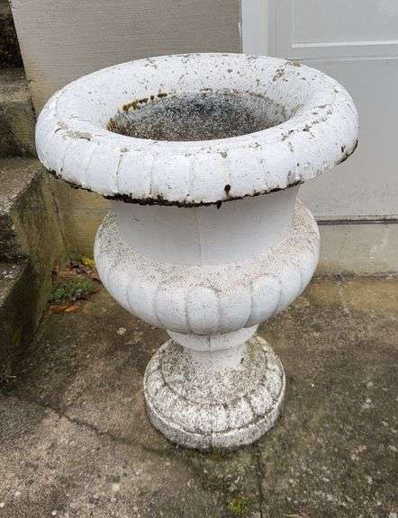 White Cement Garden Urn Planter image