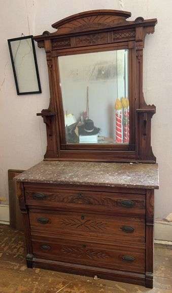 Wood Dresser with Mirror and Stone Top image