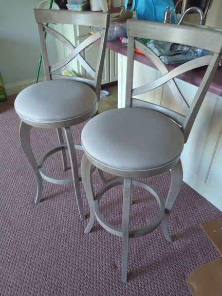 Pair of Wood Bar Stools with Backs image