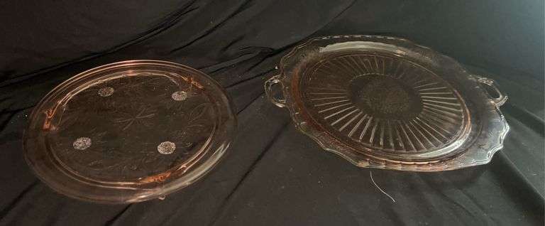2 Pink Glass Serving Plates image