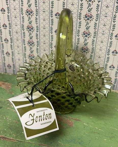 Fenton Olive Green Hobnail Basket image