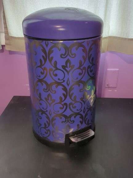 Purple Damask Patterned Step Trash Can image