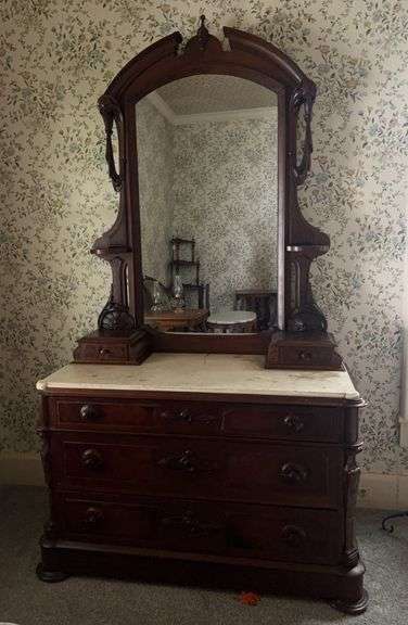 Wood Dresser with Mirror and Marble Top image