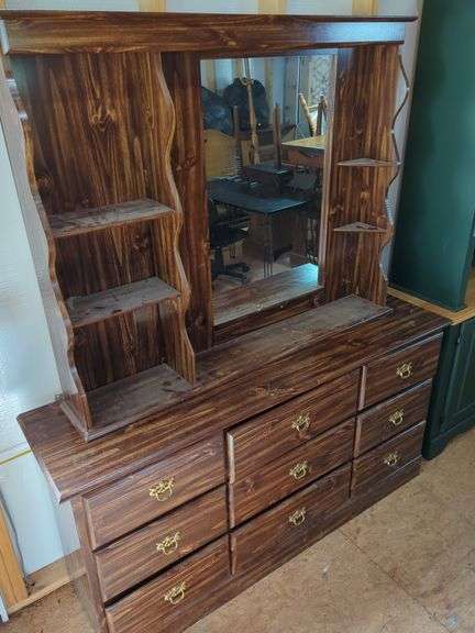 Wood Dresser with Mirror and Shelves image