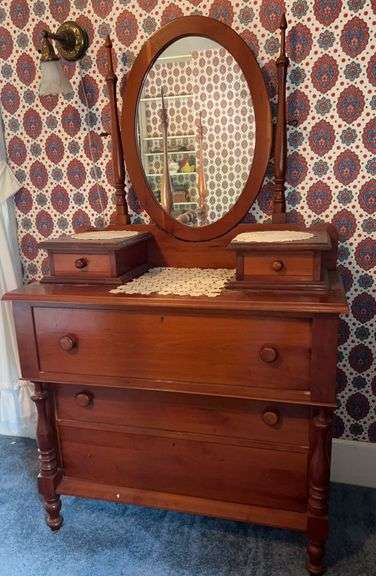 Wooden Dresser with Mirror image