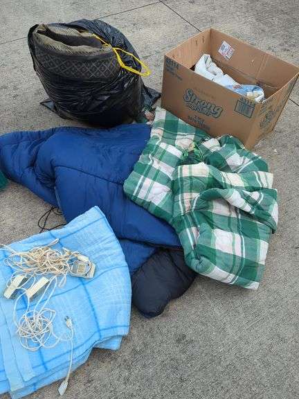 Bedding Lot: Sleeping Bag, Electric Blanket, Quilts, and More image