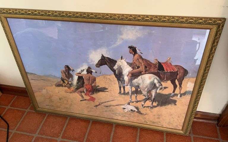 Framed Frederic Remington "The Smoke Signal" Print image