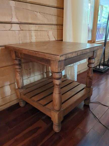 Square Wooden End Table with Lower Shelf
