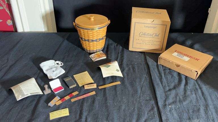 Longaberger JW Collection Banker's Waste Basket with Accessories image