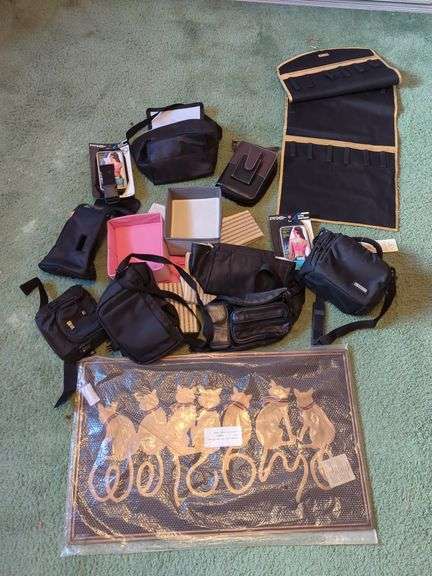 Assorted Items including Purses, Jewelry Keeper, and Cat Welcome Mat image