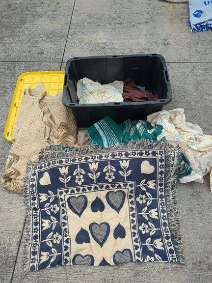 Assorted Linens and Bedding in Storage Bin image