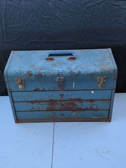 Blue Metal Tool Box with Contents image