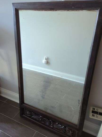 Dark Wood Framed Mirror with Carved Detail image