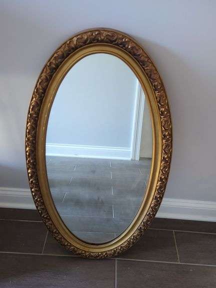 Oval Wall Mirror with Ornate Gold-Tone Frame image